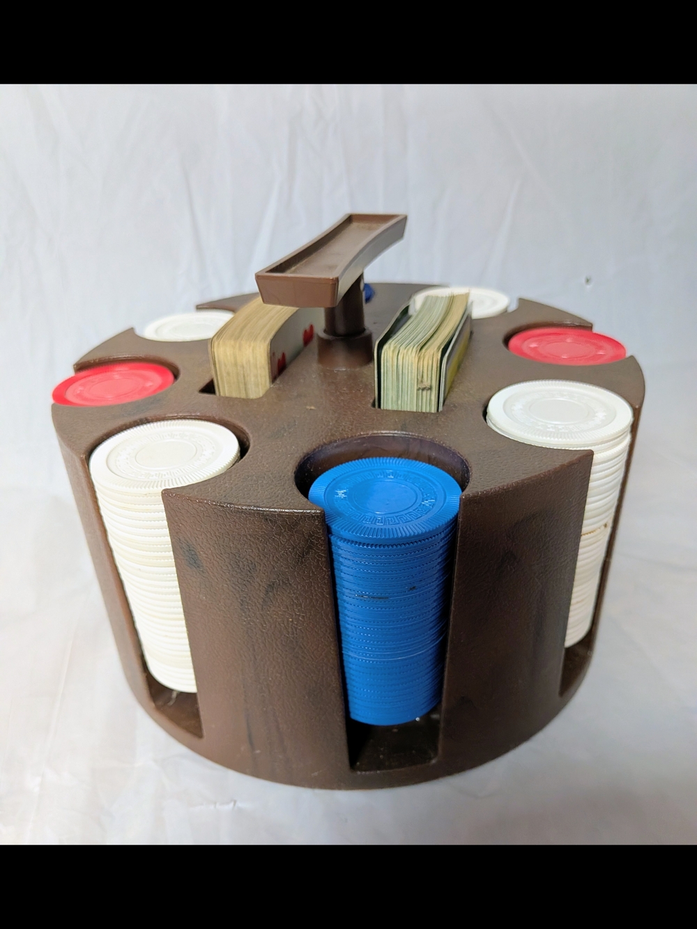 Vintage Pleasantime Revolving Poker Rack 4Color Chips Cards Gambling Poker Night
